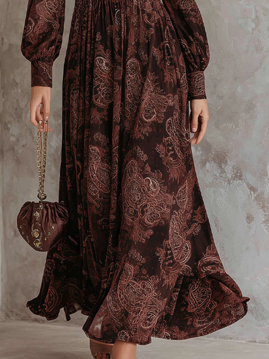 Duttini | Retro Zipper Neck Long Sleeve Dress