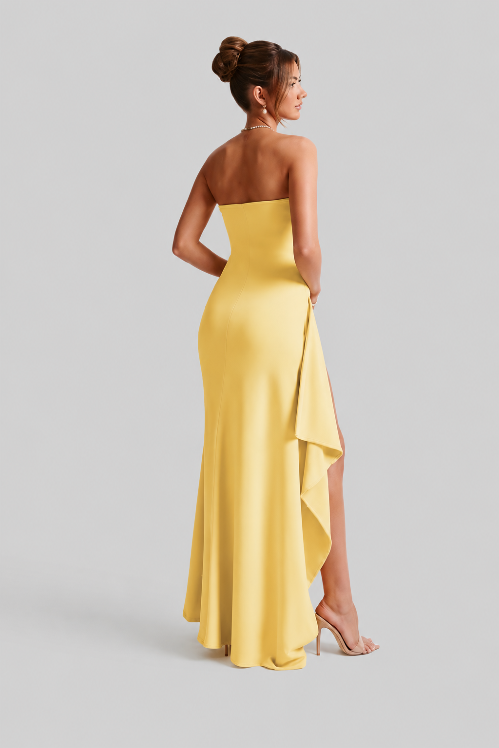 Duttini | Strapless Drape Thigh Slit Evening Gown