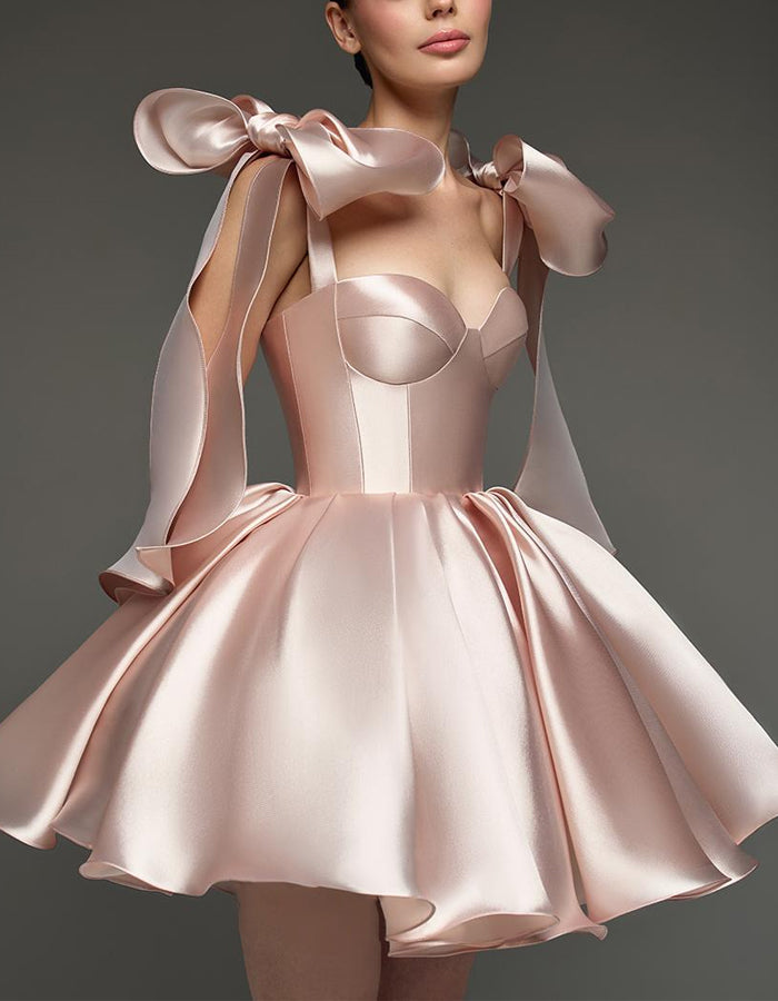 Duttini | Light Pink Satin Cocktail Sweetheart Dress