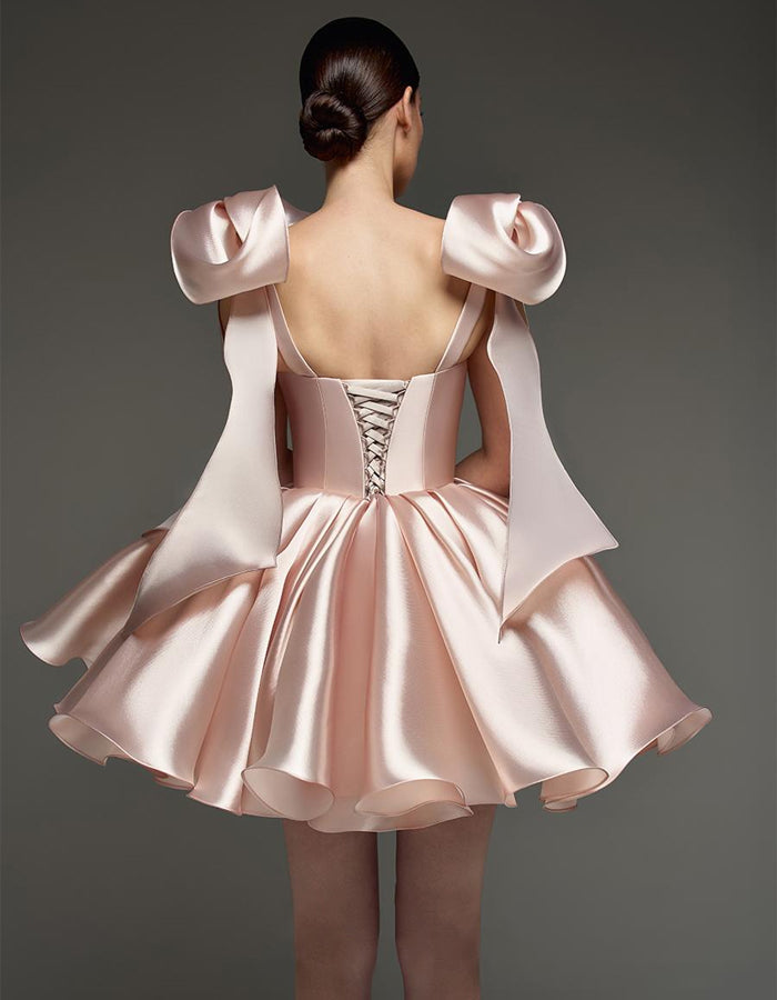 Duttini | Light Pink Satin Cocktail Sweetheart Dress