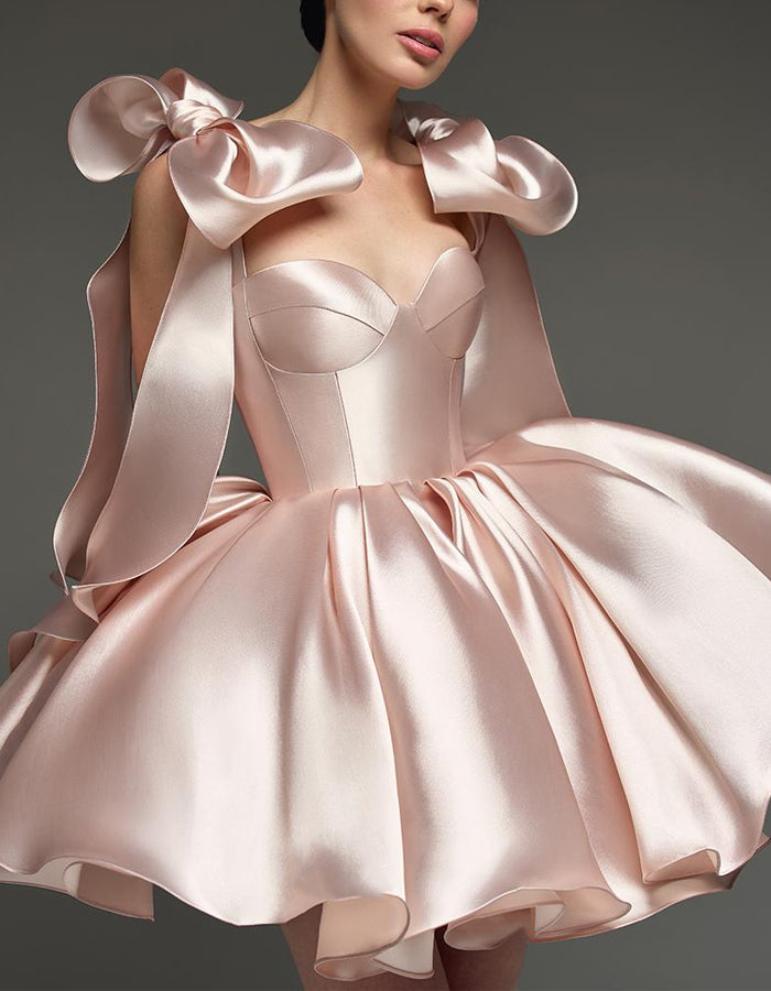 Duttini | Light Pink Satin Cocktail Sweetheart Dress