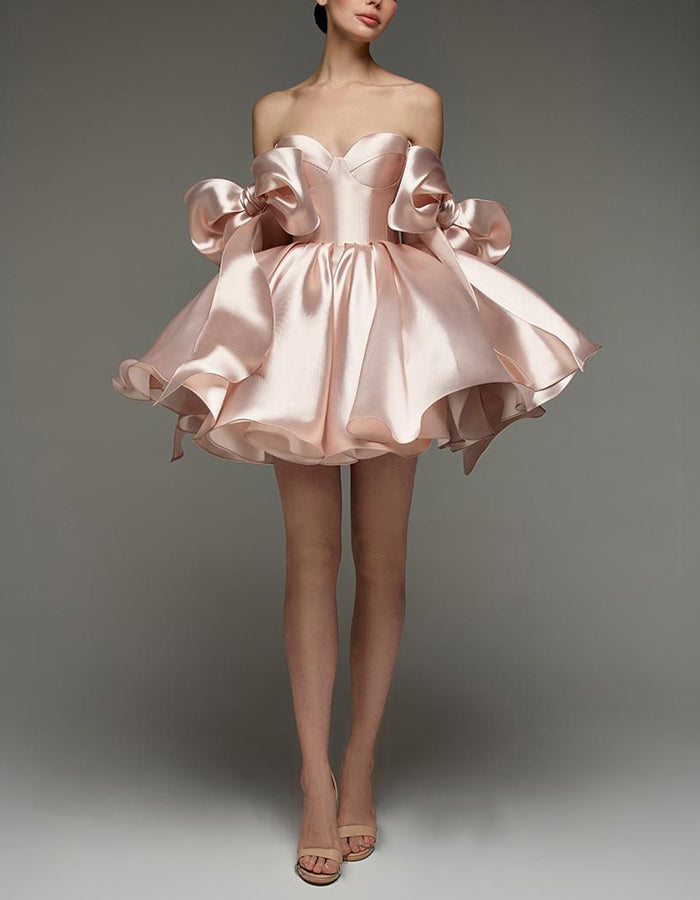 Duttini | Light Pink Satin Cocktail Sweetheart Dress