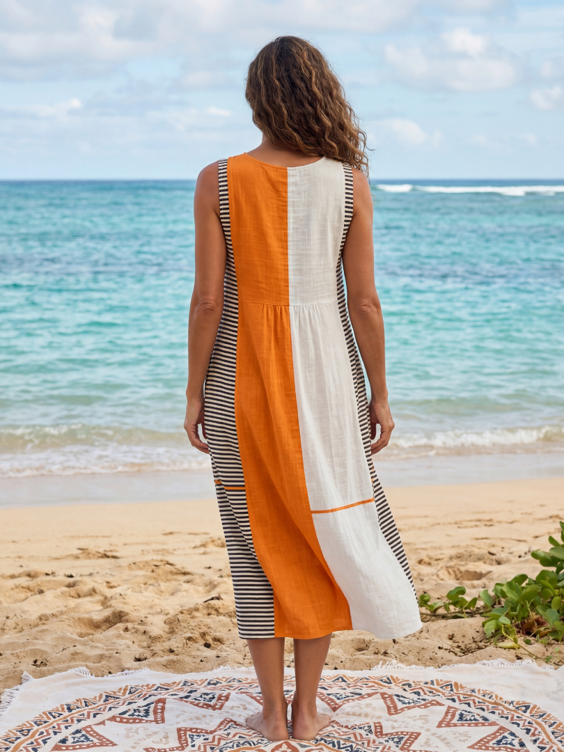 Duttini | Graceful Color Block Stripe Midi Dress in a Flattering Cut