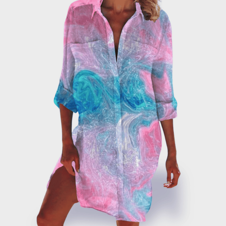 Duttini | Chic Flowy Colorful Draped Dress Casual Summer
