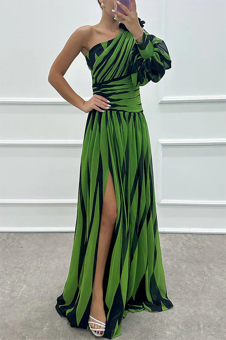 Duttini | Flowing Wedding Guest One Shoulder Asymmetric Maxi Dress