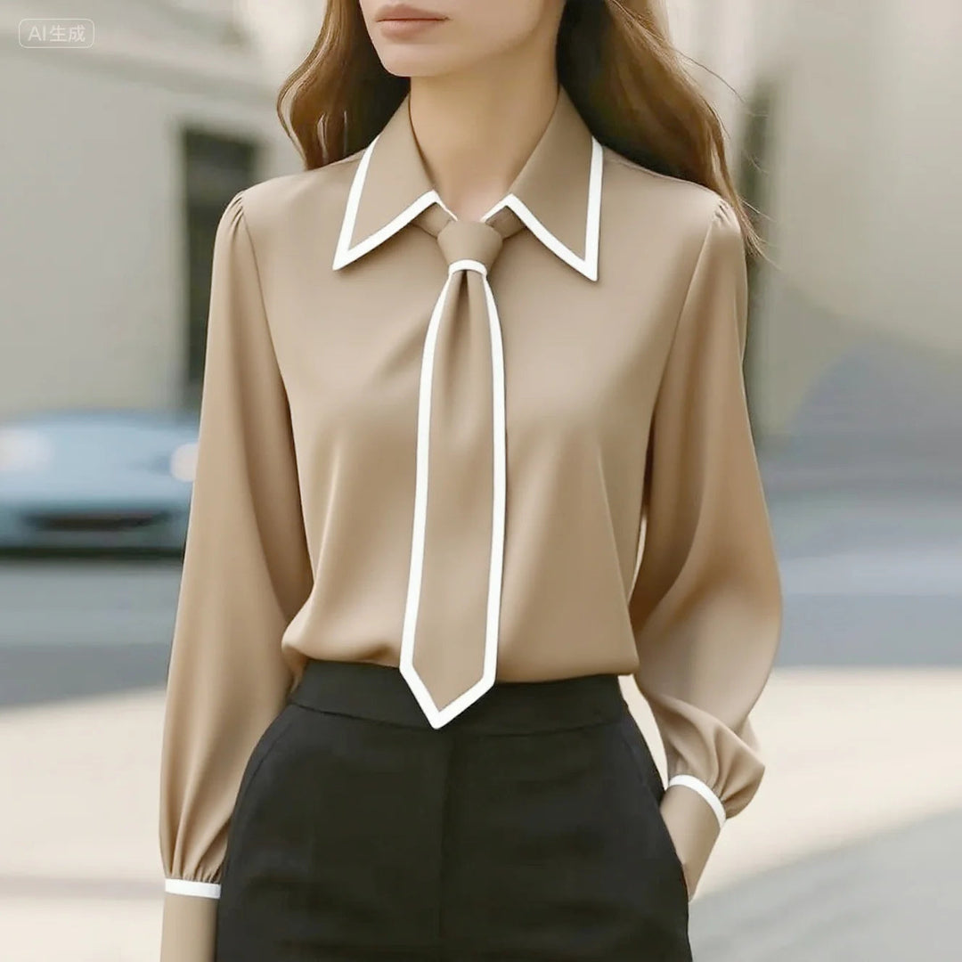 Duttini | Romantic Long Sleeve Tie Neck Blouse Contrast Collar