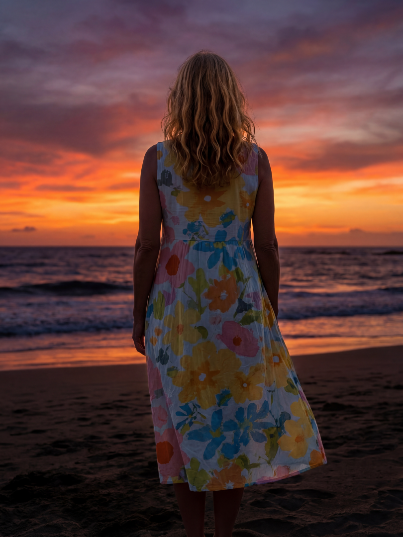 Duttini | Flowing Coastal Texture Midi Dress with Graceful Drape
