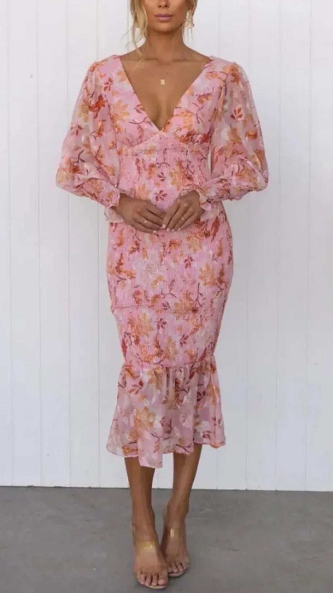 Duttini | Sculpted Wedding Guest Floral Dress Evening Made to Turn Heads