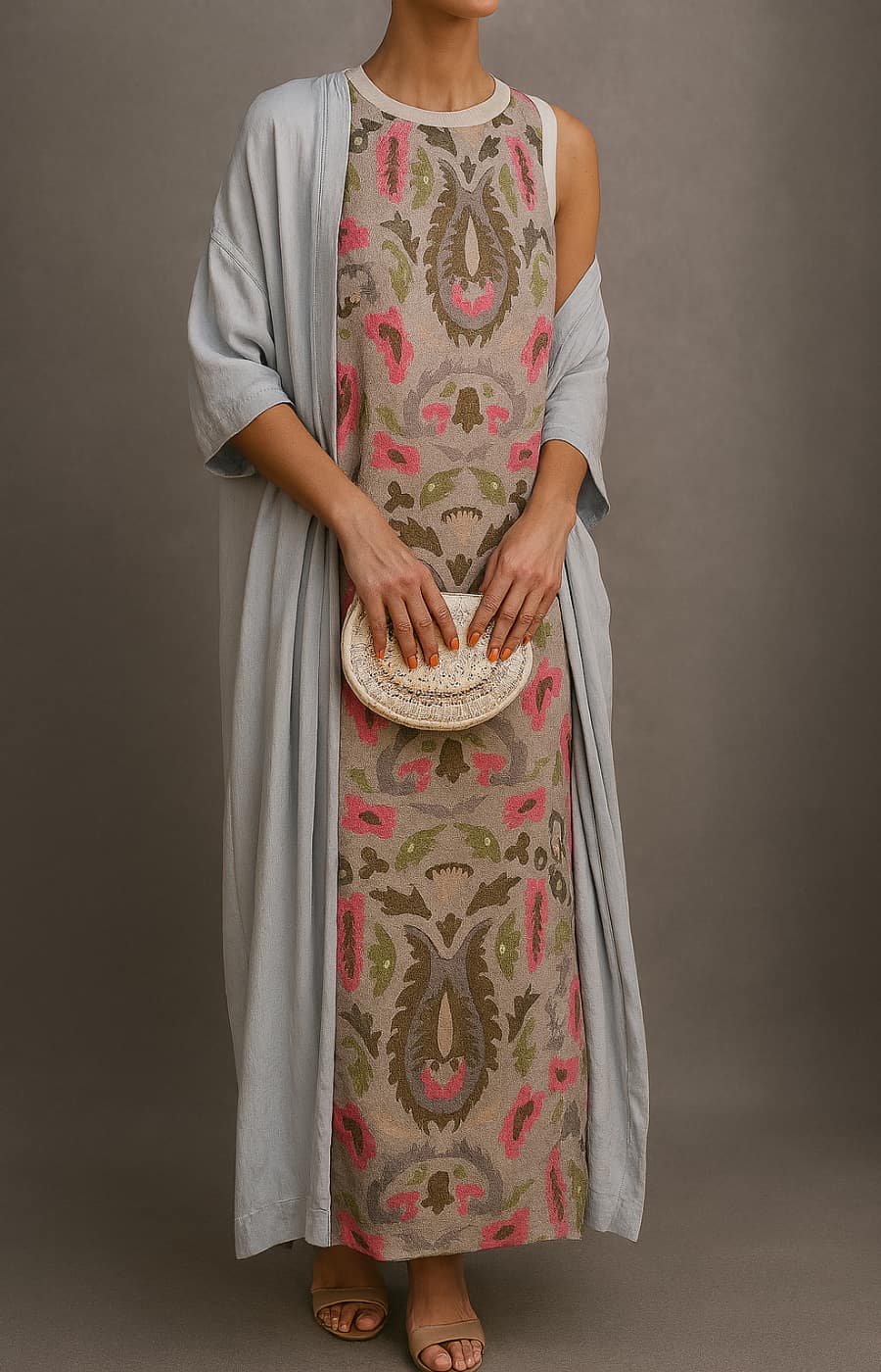 Duttini | Sculpted Matching Long Dress & Coat Set with a Timeless Finish