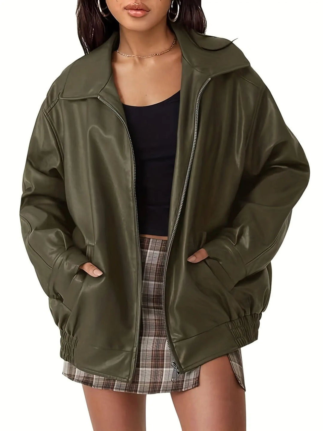 Duttini | Women’s Classic Oversized Leather Bomber Jacket