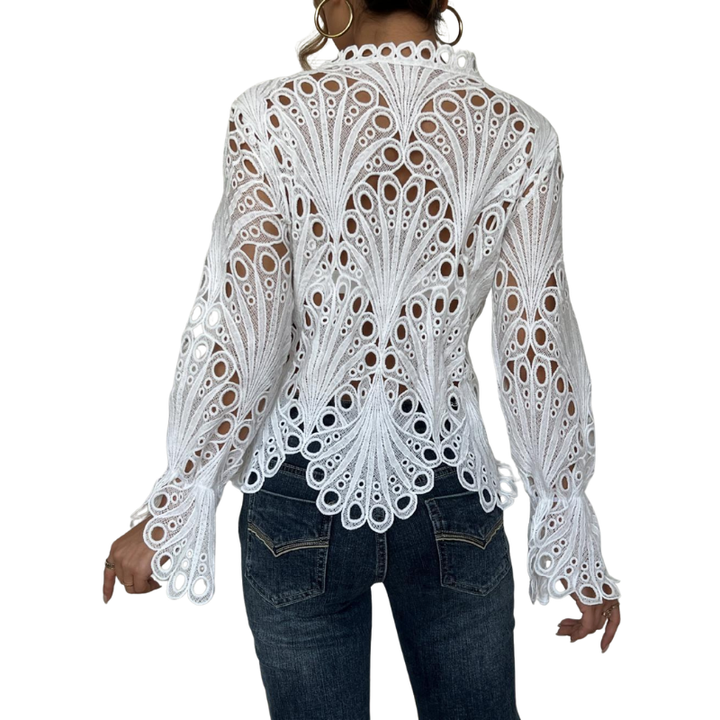 Duttini | Elegant Lace Cutwork Blouse Long Sleeve Hollow Out Top