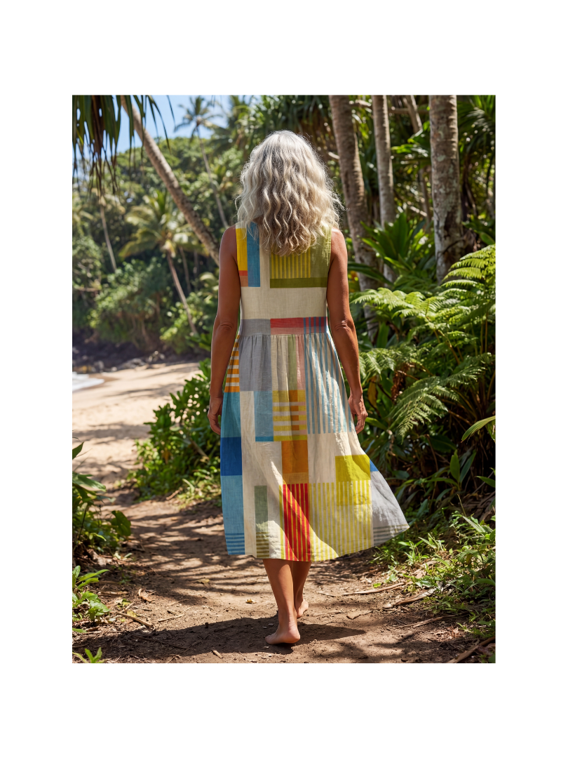 Duttini | Luxe Painted Block Midi Dress with Graceful Drape