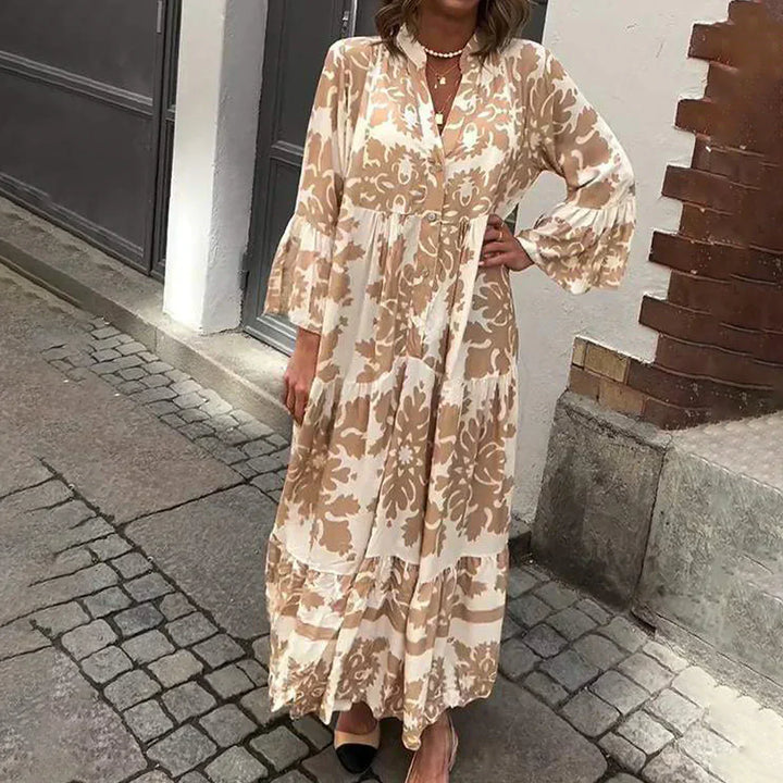 Duttini | Boho Flowy Printed Draped Maxi Dress Casual