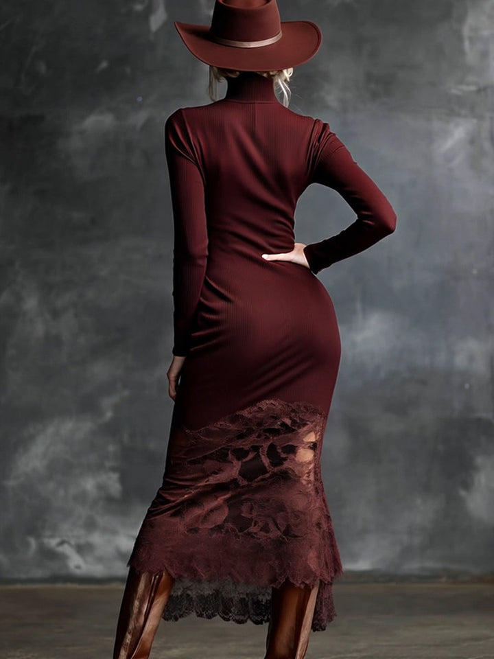 Duttini | Burgundy Lace Evening Dress
