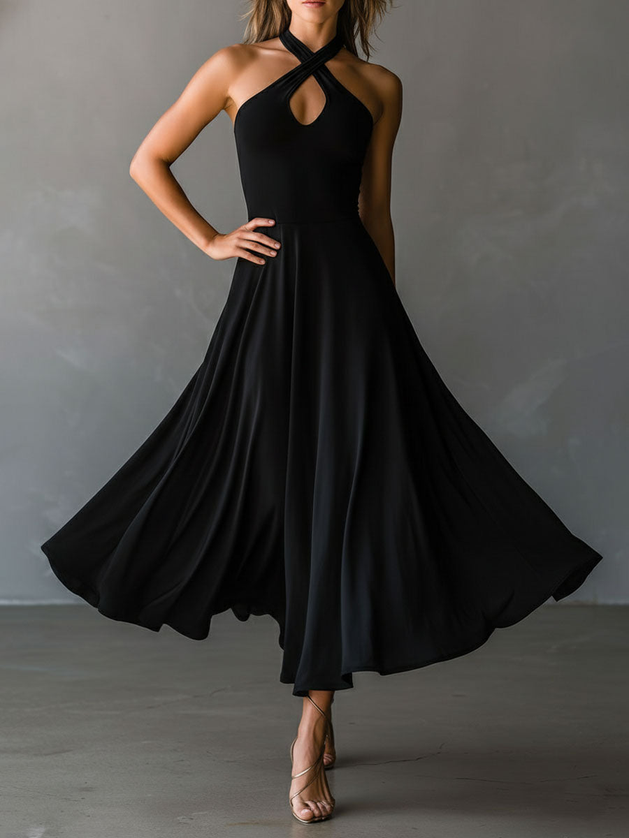 Duttini | Black Halter Neck Evening Dress