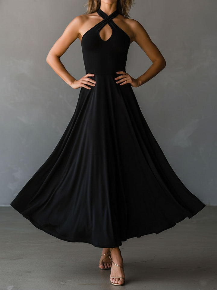 Duttini | Black Halter Neck Evening Dress