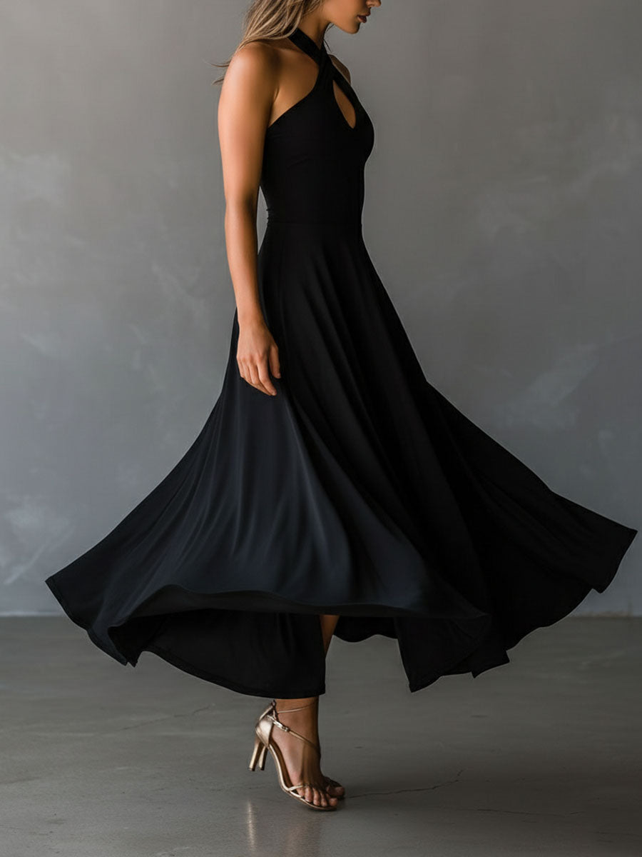 Duttini | Black Halter Neck Evening Dress