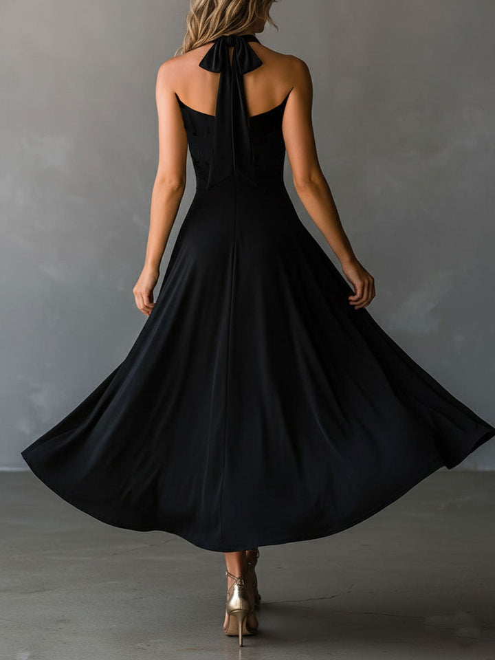 Duttini | Black Halter Neck Evening Dress