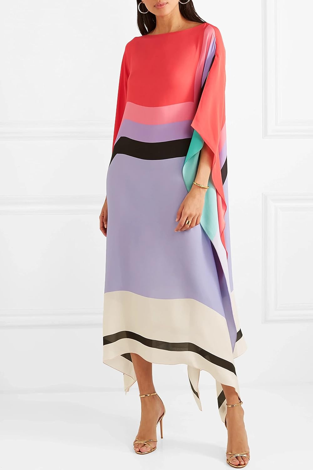 Duttini | Sophisticated Caftan Dress Geometric Print Batwing Sleeve Maxi Dress