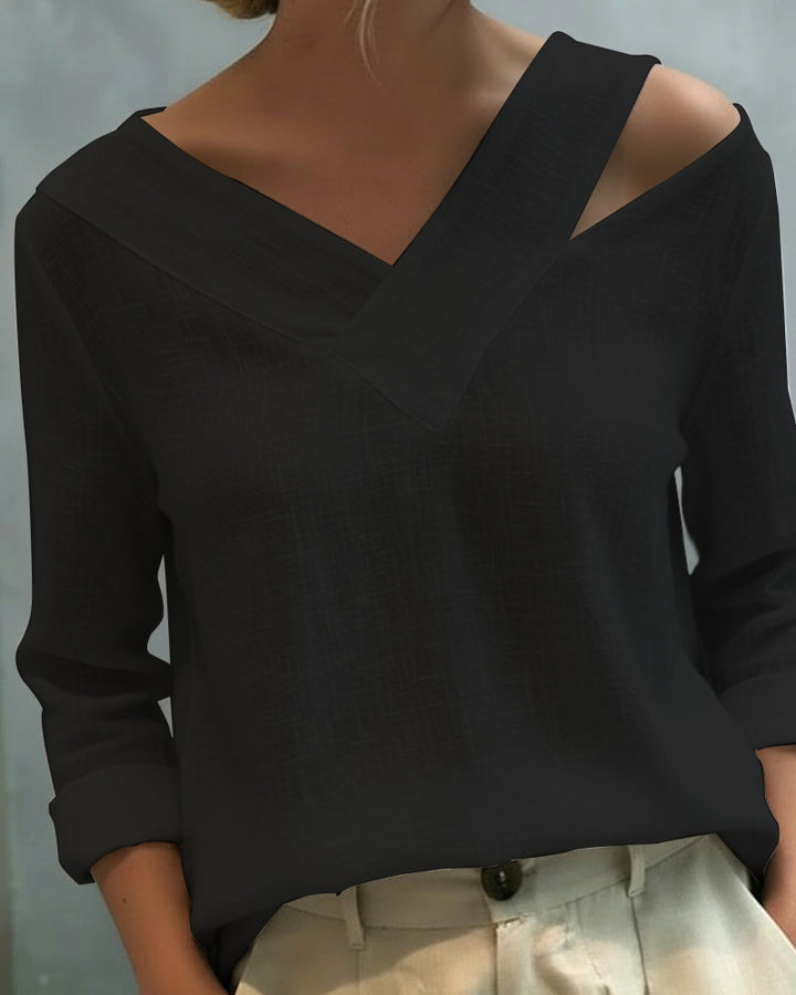 Duttini | Timeless Asymmetric V-Neck Long Sleeve Top