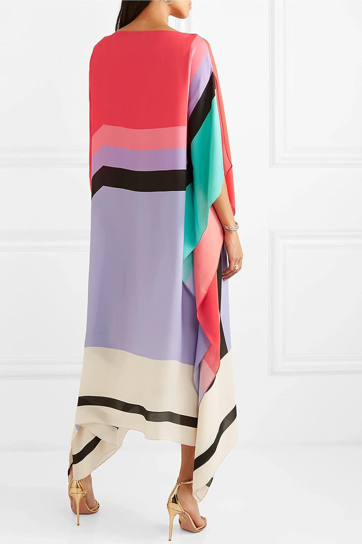 Duttini | Sophisticated Caftan Dress Geometric Print Batwing Sleeve Maxi Dress