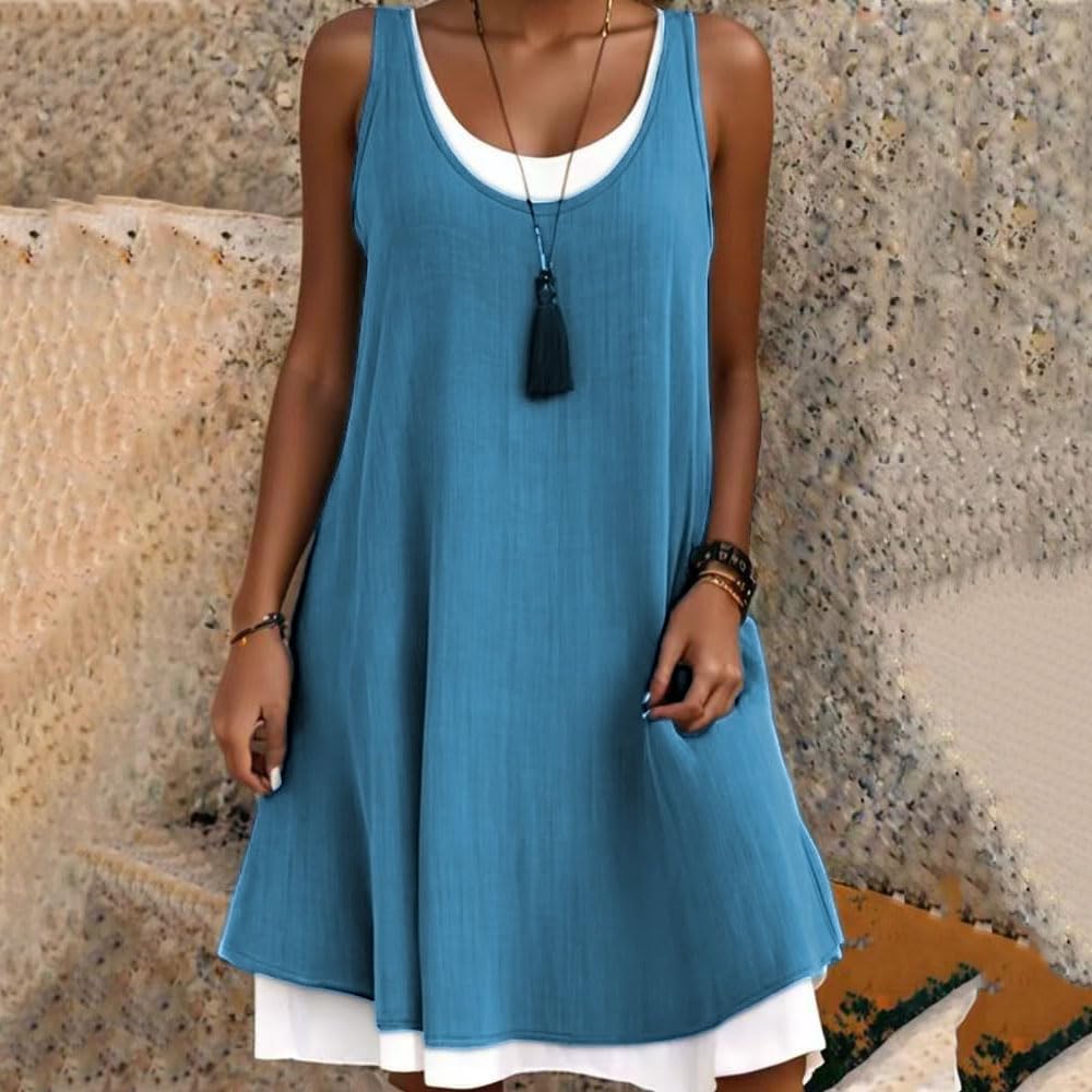 Duttini | Graceful Sleeveless Scoop Neck Layered Mini Dress