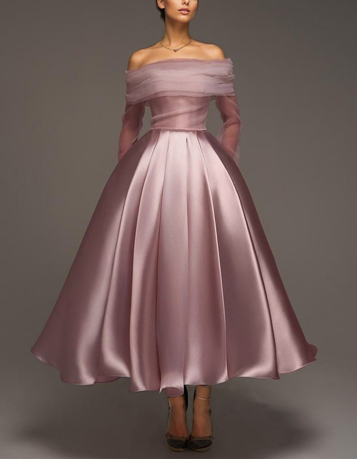 Duttini | Pink Satin Strapless A-Line Shawl Dress