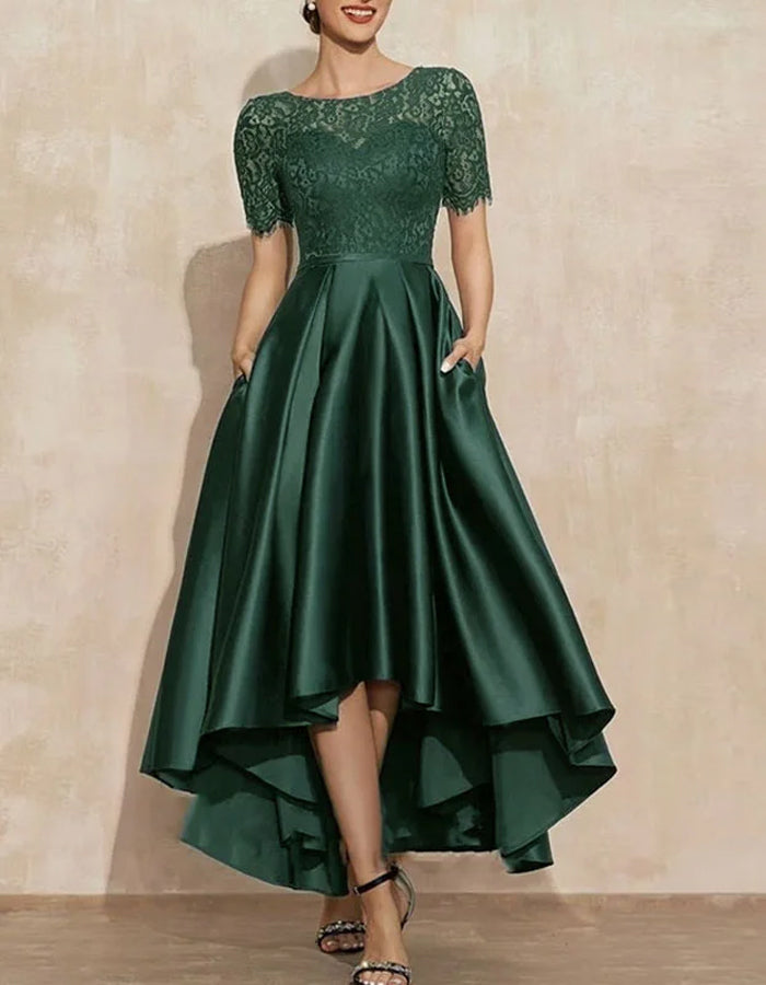 Duttini | Satin Round Neck Two-Piece Short Dress