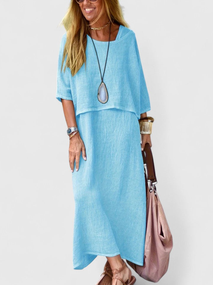 Duttini | Luxe Two-Piece Set Maxi Dress & Short Sleeve Top