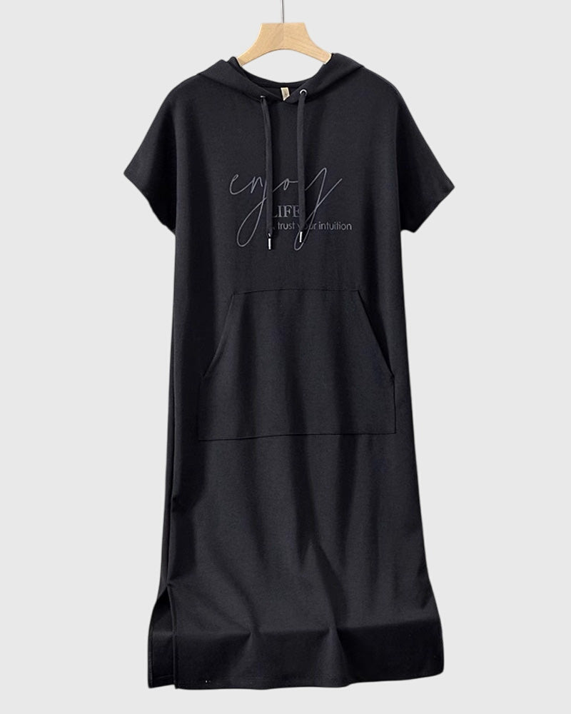 Duttini | Casual Hoodie Dress for Women in Cotton Blend, Relaxed Fit, Gray
