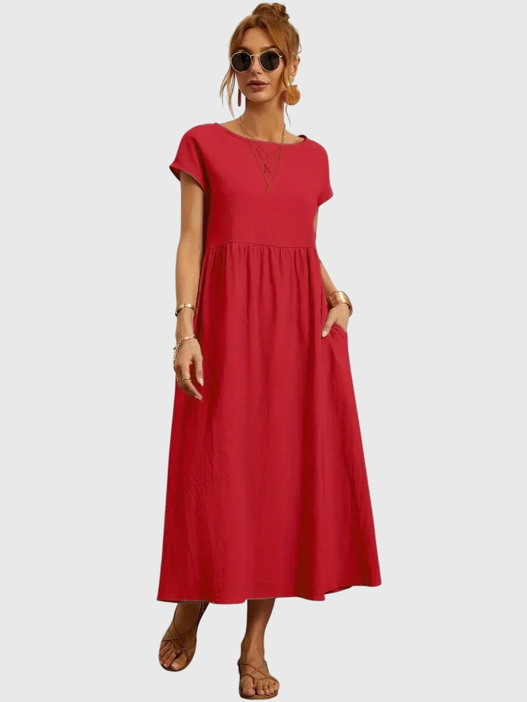 Duttini | Casual Pocket Dress for Women in Cotton Blend, Relaxed Fit, Navy