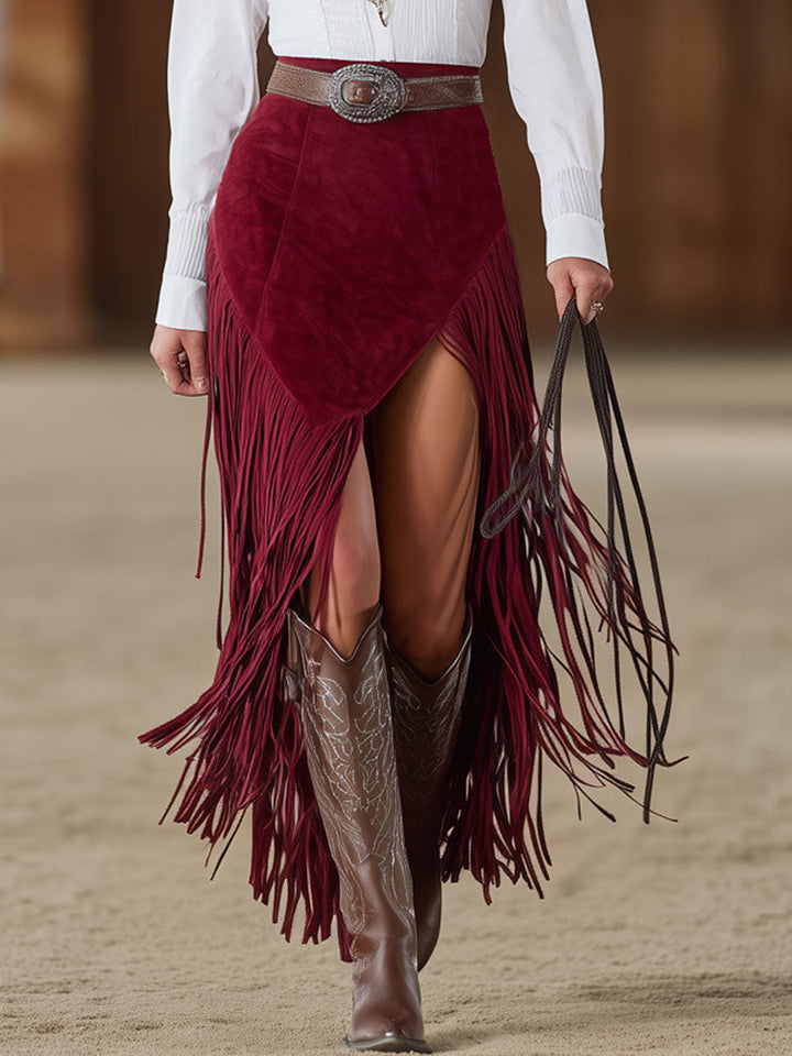 Duttini | Red Faux Suede Slit Casual Dress