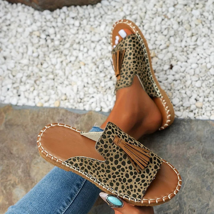 Duttini | Premium Open Toe Tassel Slide for Walking in Comfort