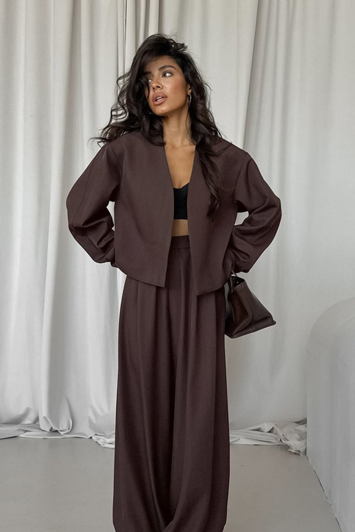 Duttini | Solid V-neck Cardigan and Tapered Two Piece Set