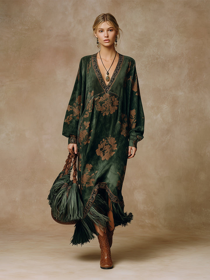 Duttini | Green Faux Suede Tassel Dress