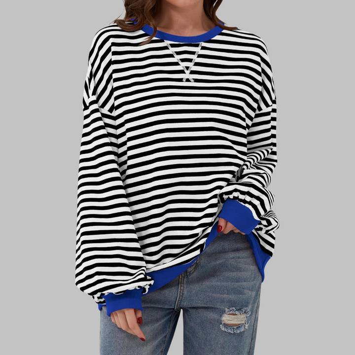 Duttini | Romantic Striped Crewneck Long Sleeve Oversized Sweatshirt
