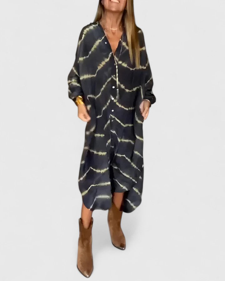 Duttini | Statement Tie-Dye Print Button-Down Midi Shirt Dress