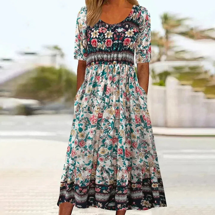 Duttini | Romantic Dress With Bohemian Print And Round Neckline