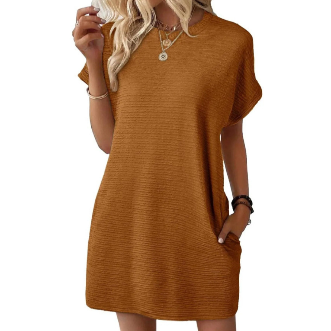 Duttini | Graceful Crew Neck Short Sleeve T-Shirt Mini Dress