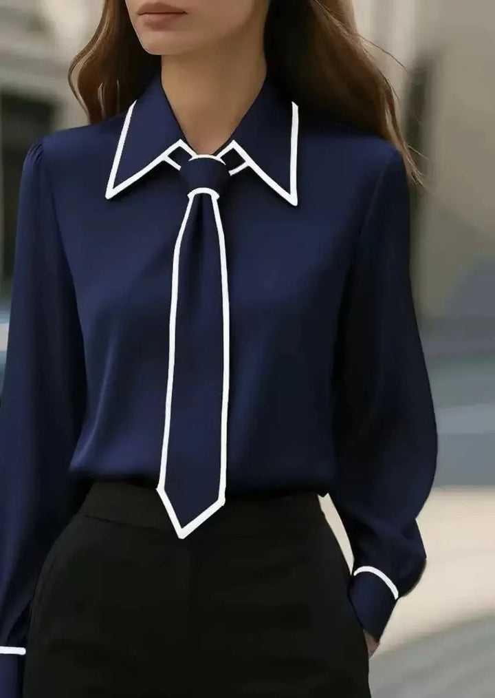 Duttini | Romantic Long Sleeve Tie Neck Blouse Contrast Collar