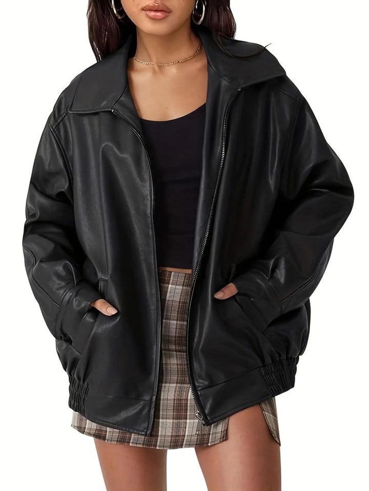 Duttini | Women’s Classic Oversized Leather Bomber Jacket