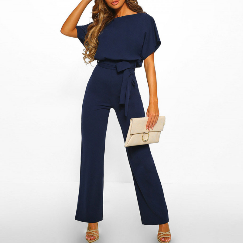 Duttini | Romantic Belted Wide Leg Jumpsuit Batwing Sleeve Elegant