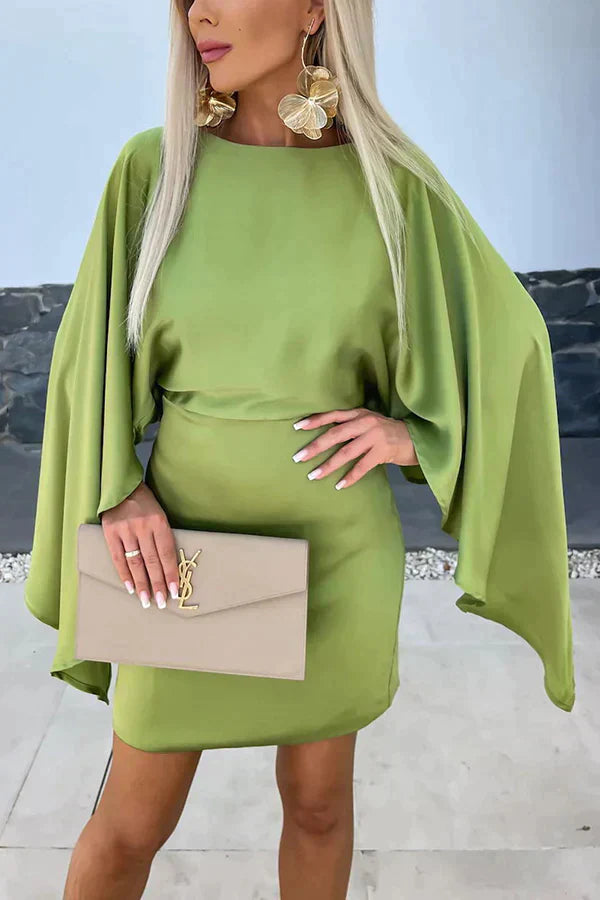 Duttini | Flowing Cape Sleeve Mini Dress Batwing Bodycon Cocktail