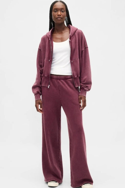 Duttini | Solid Hooded Zipper Loose Two Piece Set