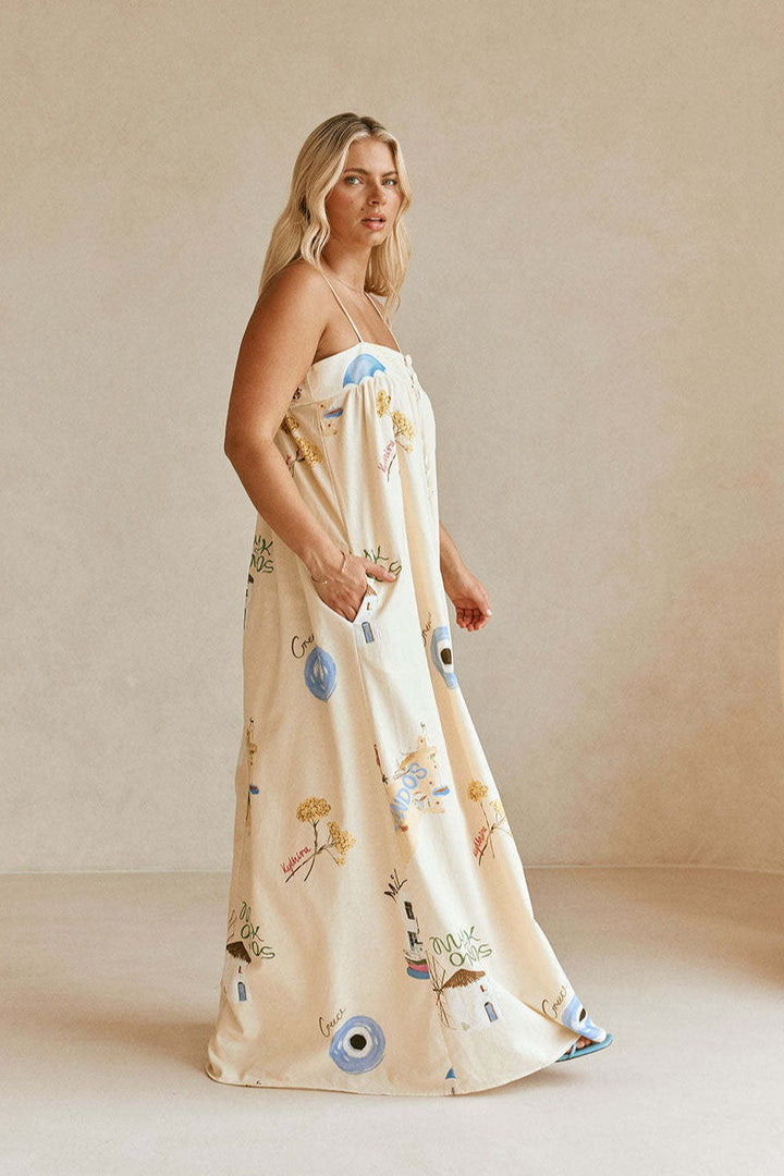 Duttini | Linen Maxi Dress with Spaghetti Straps