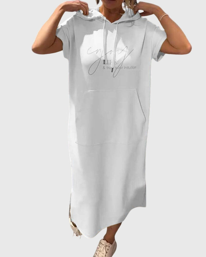 Duttini | Casual Hoodie Dress for Women in Cotton Blend, Relaxed Fit, Gray