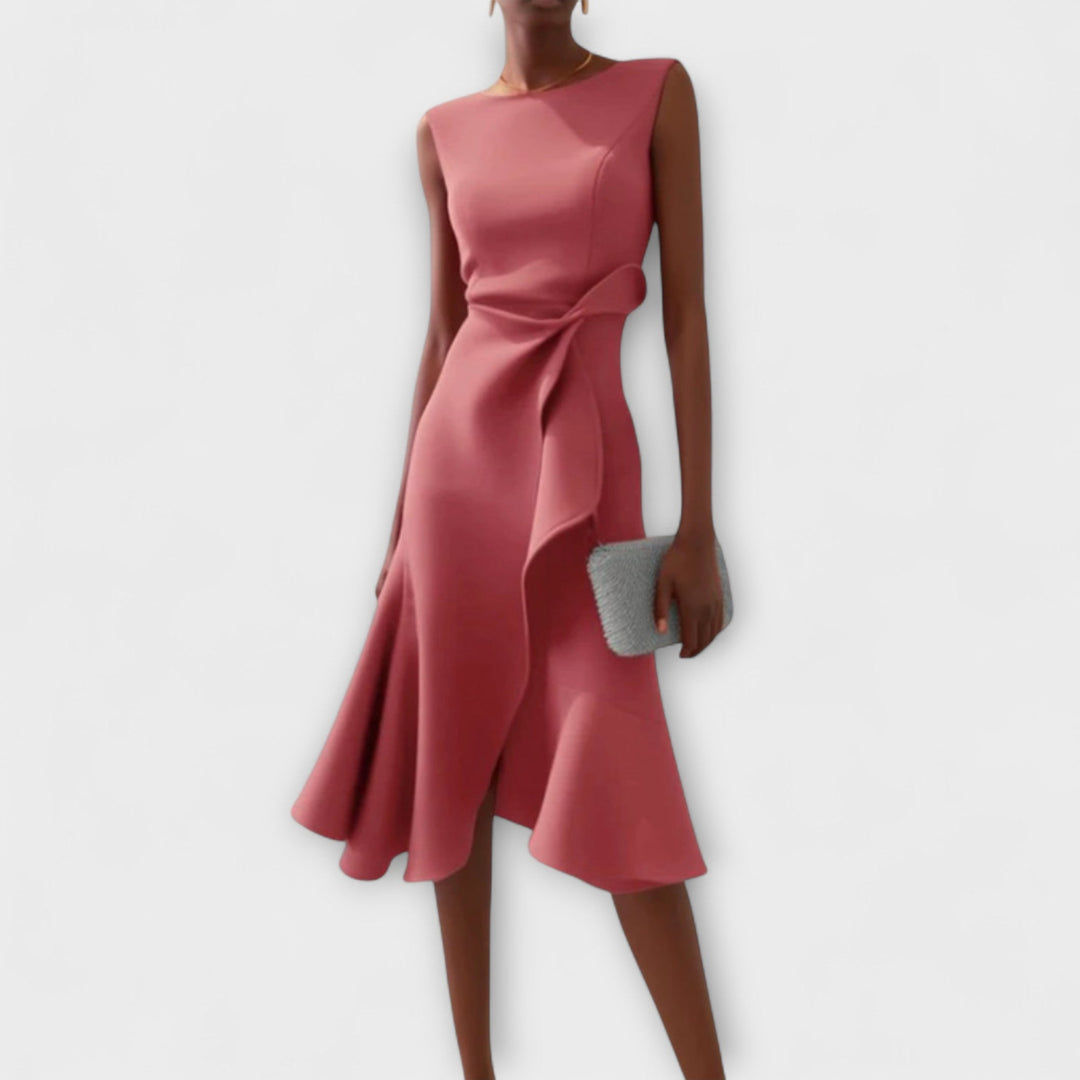 Duttini | Sophisticated Draped Asymmetric Midi Dress in a Flattering Cut