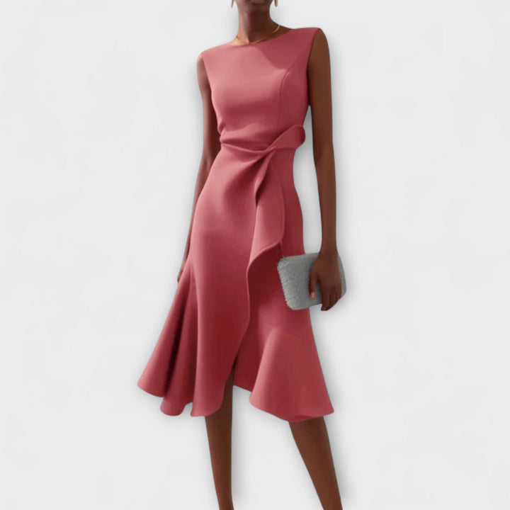 Duttini | Sophisticated Draped Asymmetric Midi Dress in a Flattering Cut