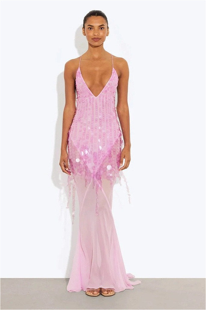Duttini | Sequin V Neck Maxi Dress