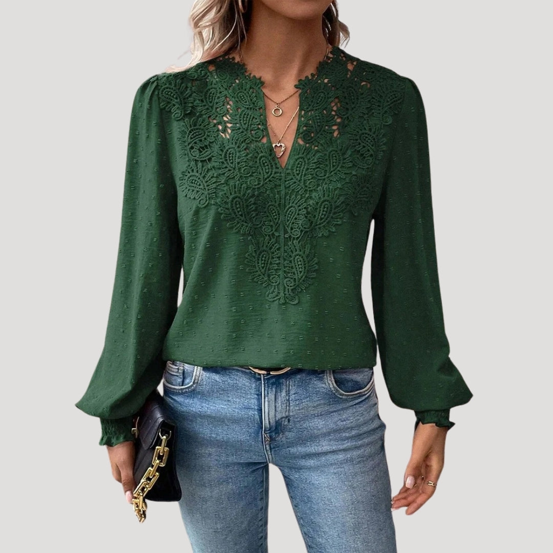 Duttini | Lace Long Sleeve Embroidered Blouse Top